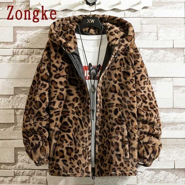 Zongke leopardo jaqueta de inverno com capuz homens japoneses streetwear casual s para casaco de marca M-4XL 211126