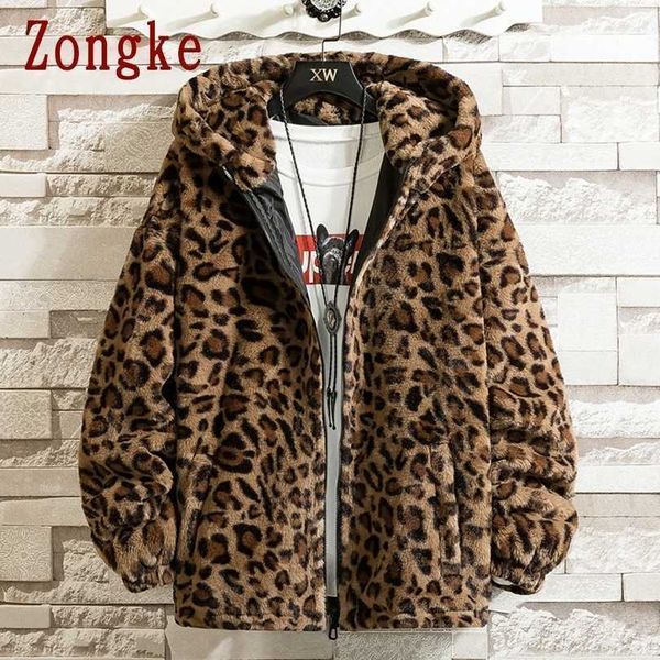

zongke leopard hooded winter jacket men japanese streetwear casual s for brand coat m-4xl 211126, Black;brown