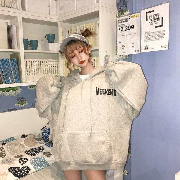 

women's hoodies & sweatshirts with women's hood thicker velvet warm winter oversize letter imprint pocket of women simple korean h, Black