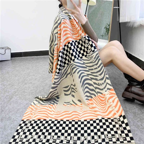 

design korean versatile new imitation cashmere scarf lattice thickened warm student bib dual-purpose shawl female, Blue;gray