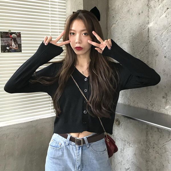 

women's knits & tees knitted cardigan autumn korean 2021 girl style short v-neck thin outer wear and inner long sleeve top, White