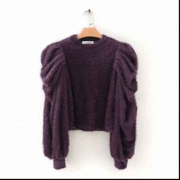 

fashion pleats puff sleeve wool womens sweaters spinning basic knitted casual slim high street chic s225, White;black