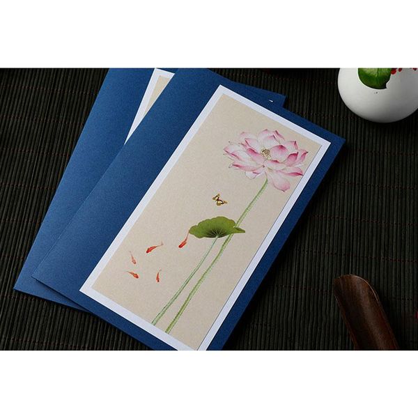 

aobkiat greeting cards blue lotus rhyme chinese style simple card