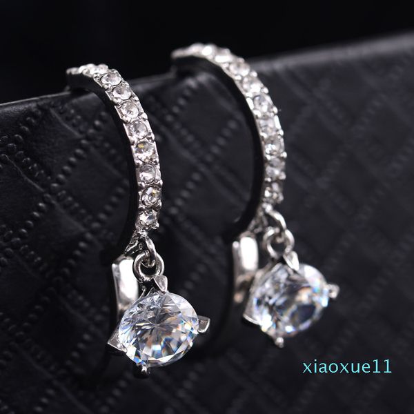 

zircon circle hoop earrings stud women diamond pendant, Golden;silver