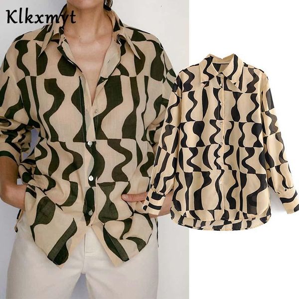 

women's blouses & shirts klkxmyt blouse women england high street vintage geometry print blusas mujer de moda 2021 simple shirt w, White