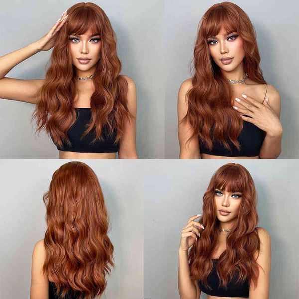 

hair synthetic wigs cosplay henry margu long wavy brown red orange wigs with bangs cosplay party heat resistant synthetic hair for black wom