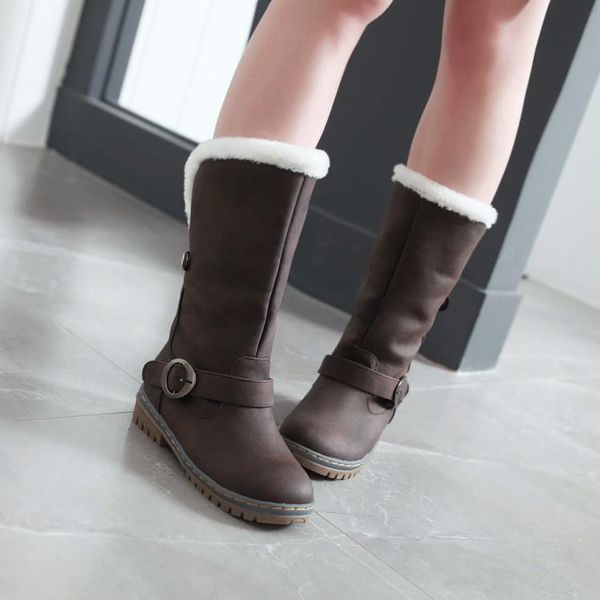 

boots big size european and american wind round head square heel waterproof platform belt buckle to keep warm, Black