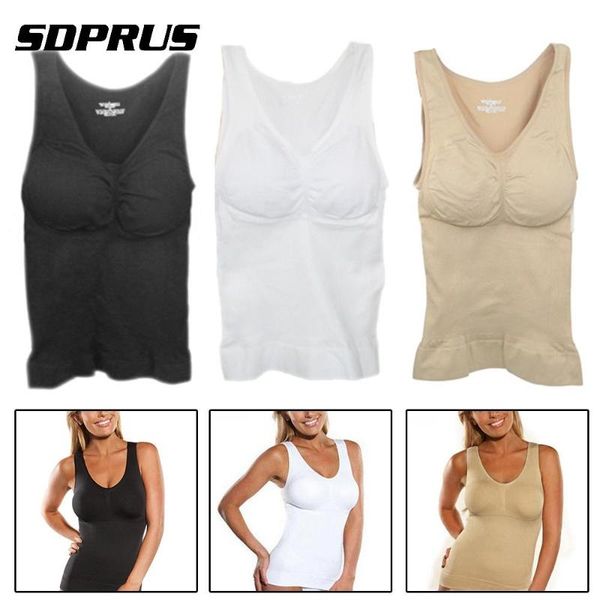 

women's tanks & camis women shapewear tank fitness slimming camisole underwear stretch vest with removable pad, White