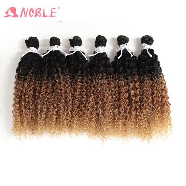 

human ponytails noble star 14 inch short afro kinky curly hair bundles synthetic extensions 6pcs/lot brown ombre weave, Black