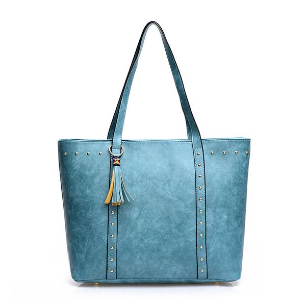

womens handbag simple rivet pu leather womens shoulder bags solid color high capacity tassel totes female women bag l003