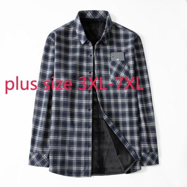 

men's casual shirts arrival fashion super large winter men plush thickening plaid printed long sleeve shirt plus size 3xl4xl-7xl, White;black