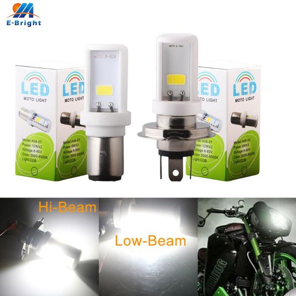 

car headlights 2pcs ceramic ba20d h6 h4 cob hi-low beam 12w 9-80v led bulbs 900lm 6500k fog light universal auto motor headlight warning