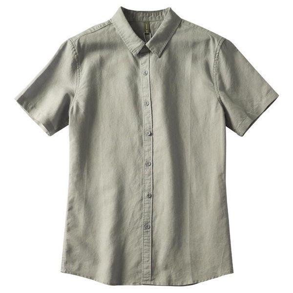 

men's casual shirts japanese summer cotton and linen shirt lapel short-sleeved solid color for men, White;black