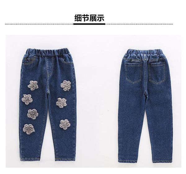 

jeans denim pants kids flowers 2021 spring girls 12 years old fashion, Blue