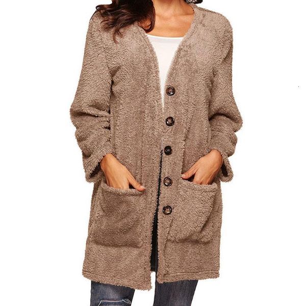 

women's knits & tees autumn winter plush cardigan female long sleeve pocket outwear single breasted solid loose coat women clothing ha3, White