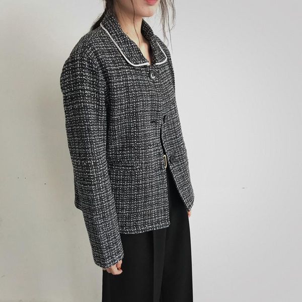 

women's jackets women autumn winter short coats single breasted plaid slim plus size chaqueta mujer 2021 veste femme jaqueta feminina, Black;brown
