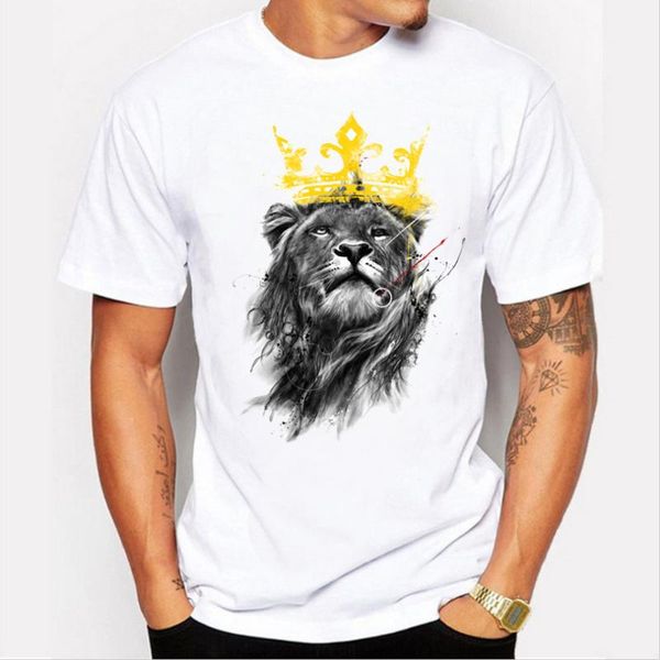 

men summer crown lion 3d white men's t-shirt fashion animal print casual short-sleeve tee shirt homme t-shirts, White;black