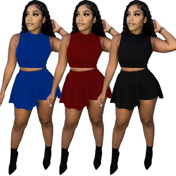 

women's tracksuits personalized style clothing fashion casual solid color open waist round neck slim fit vest shorts two piece set, Gray