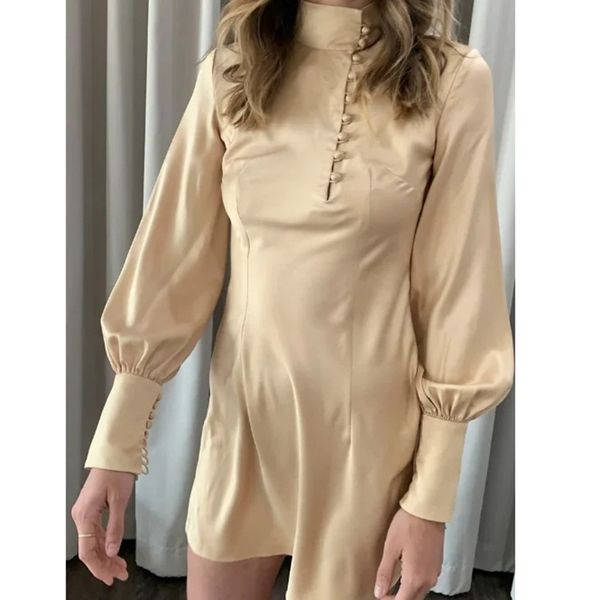 

autumn women satin party long sleeve gold silk mini dress 210415, Black;gray
