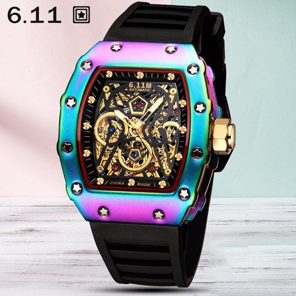 

wristwatches men's mechanical watches automatic luxury fashionable tonneau-shaped designer relojes para hombre -selling, Slivery;brown