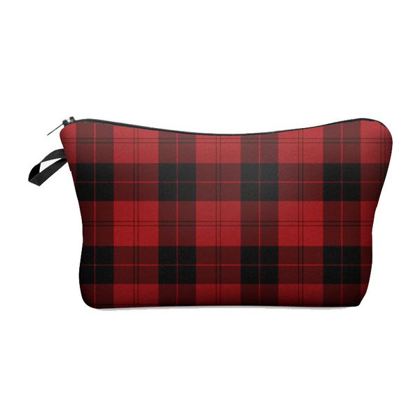 

2021 printed cosmetic bag / red plaid handbag & multifunctional travel storage, Black;red