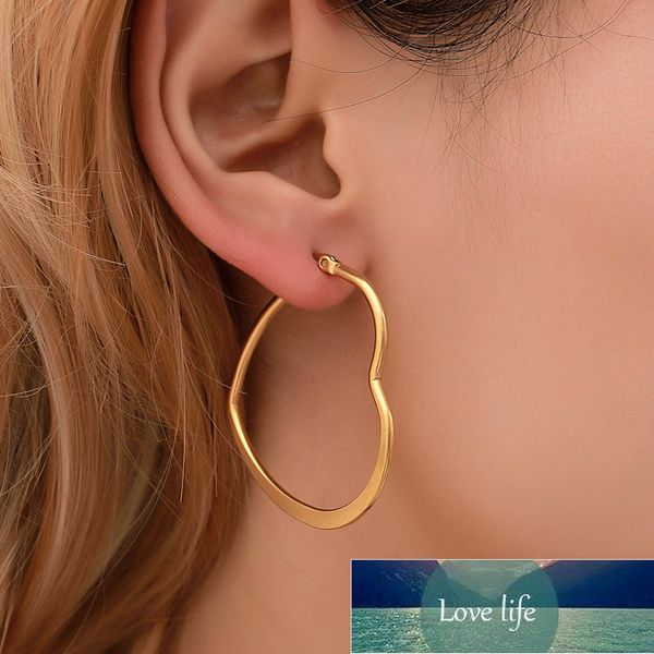 

stainless steel ear cuffs for women 18k gold color heart hoop earrings brincos female statement jewelry accesories bijoux, Golden;silver