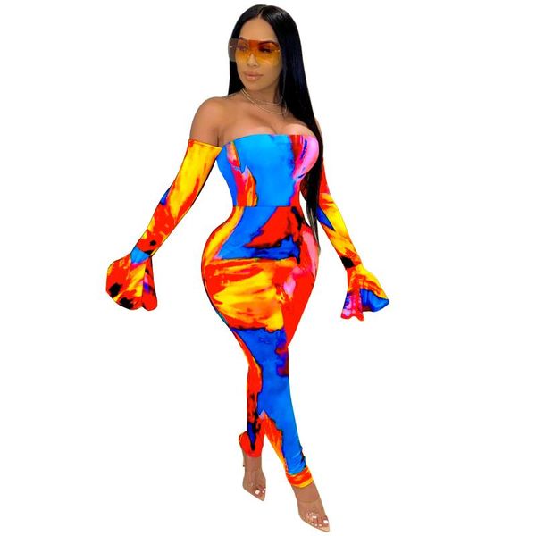

women's jumpsuits & rompers woman lady chest wrap boat neck long flared sleeve jumpsuit contrast color elastic slim high waist pencil p, Black;white