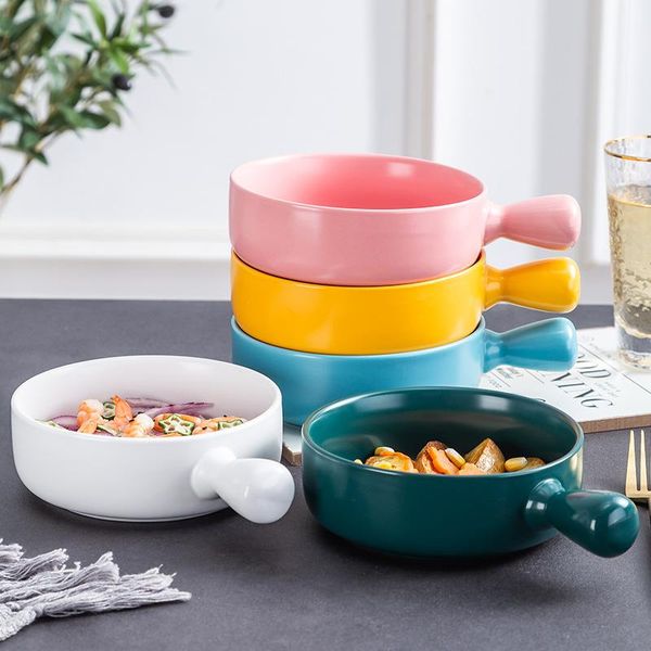 

creative el ceramic breakfast western dish microwave oven baking cheese pasta tableware household handle pan bowls