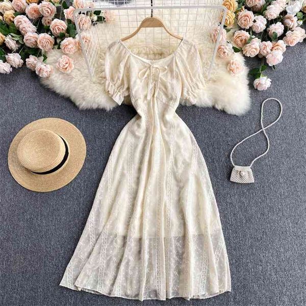 

women's summer fashion square neck embroidery slimming short sleeve elegant a-line dress clothes korean vestidos s837 210527, Black;gray