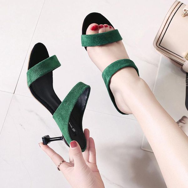 

stiletto heels slippers women suede open toe shoes summer outdoor high heel slides zapatos mujer, Black