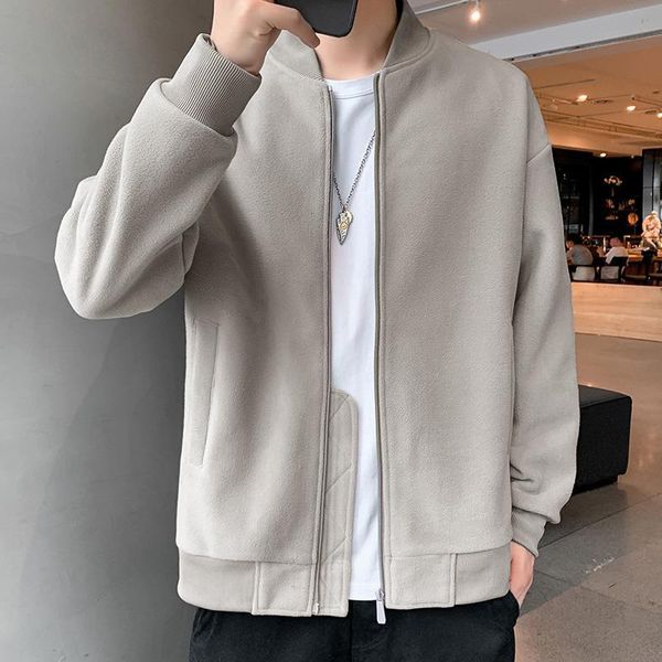 

men's jackets men 2021 autumn winter fashion slim baseball male solid color short coats long sleeve casual outerwear o75, Black;brown