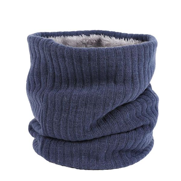 

scarves winter knit collar outdoor thermal pure color double set of head and velvet men women, Blue;gray
