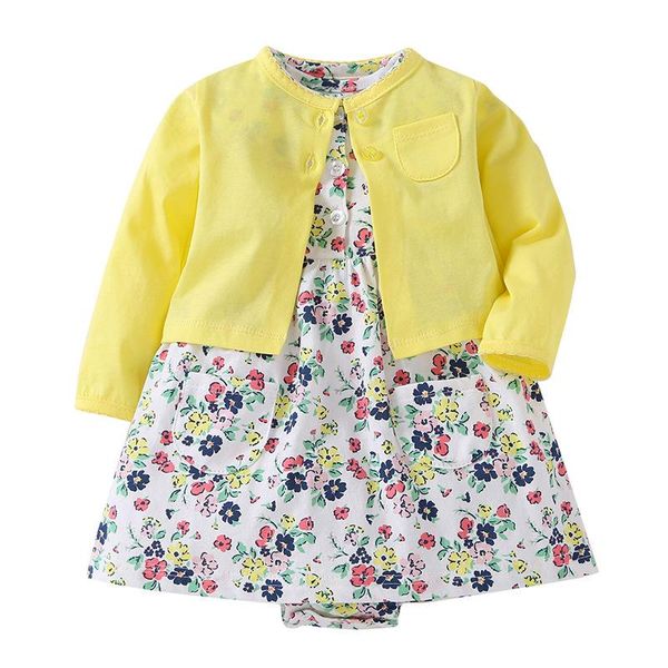 

clothing sets 2pcs/set baby girl flower dress set cardigan + jumpsuit dresses girls clothes 100% cotton born summer autumn 0-24, White