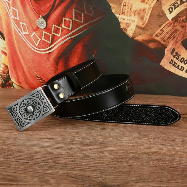 

western cowboy zinc alloy belt buckle leather men's gift belts, Black;brown