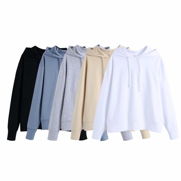 

puwd casual woman loose soft sports hoodies spring fashion ladies oversized hooded pullover girls chic basic sweatshirt 210522, Black