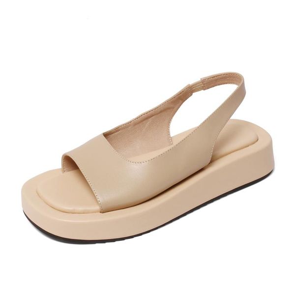 

sandals 2021 women leather flat ladies platform elastic band fashion open toe black beige white summer female shoes