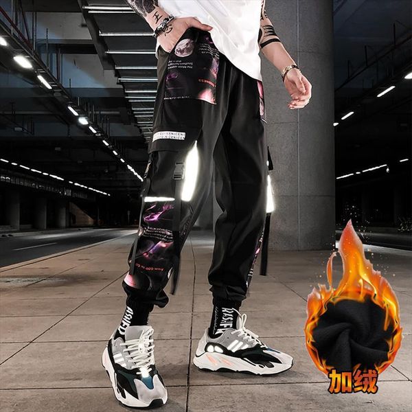 

cool pocket loose hiphop women pants fashion joggers trousers streetwear hombre male casual cargo, Black