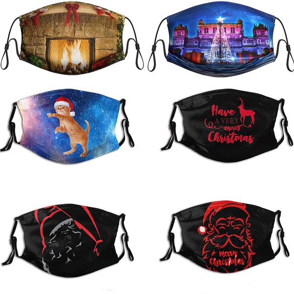 

custom logo new printed christmas fireplace cat lovely dustproof washable cotton mask