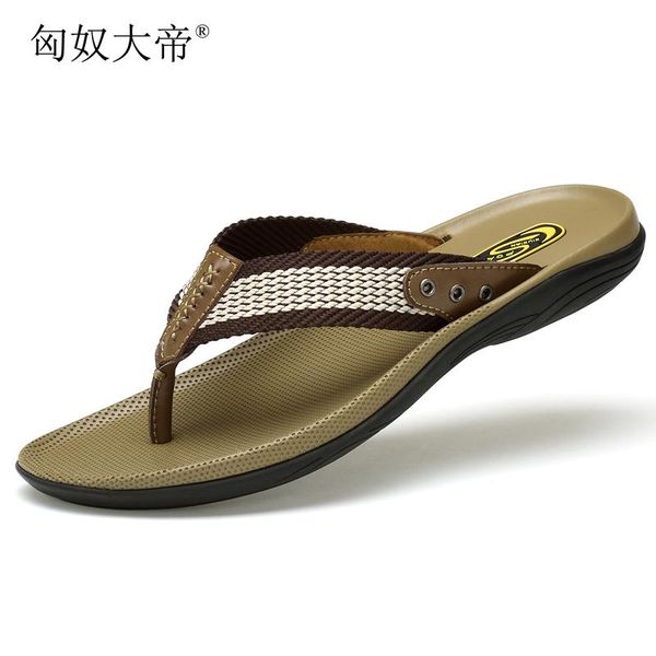 

slippers big size 37-47 men genuine leather male flip flops beach massage fashion sandals, Black