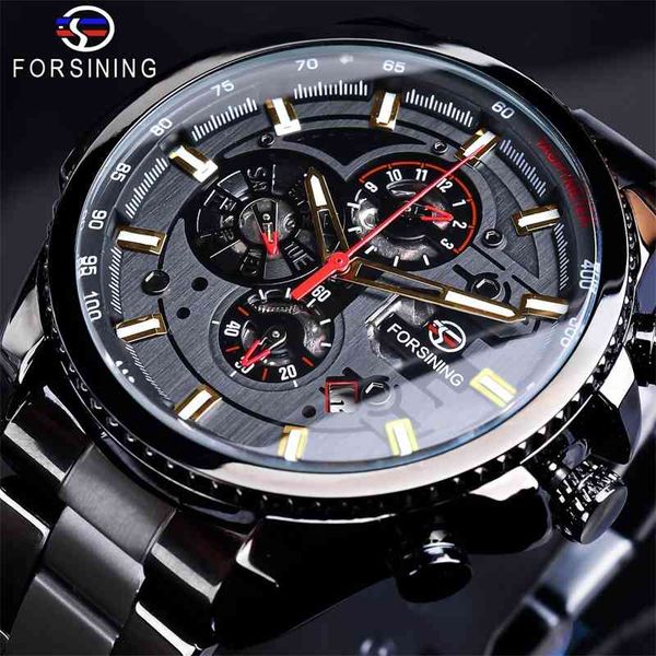 

forsining 3 dial calendar multifunction military luminous hand mens mechanical sport automatic wrist watch brand luxury 210407, Slivery;brown