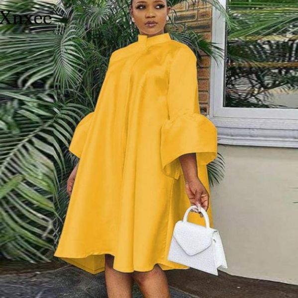 

women's swimwear summer flared sleeves midi dress women loose stand collar oversized blous plus size ladies classy autumn robes gowns c, White;black