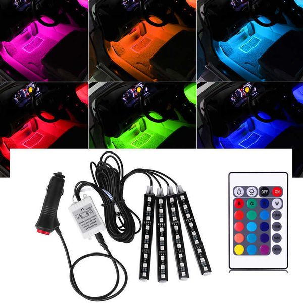 

4pcs car rgb lights led strip neon lamp 16 colors styling decorative atmosphere interior light with remote 12v