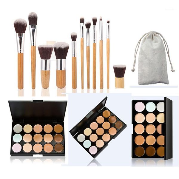 

wholesale-15 color concealer palette + 11 pcs make up brushes makeup set cosmetics tools for women m024081