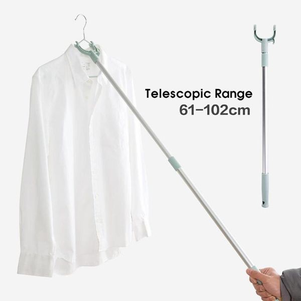 

hangers & racks 1pc long retractable rods adjustable clothing fork with hanger iron pipe clothesline pole pick clothes space save