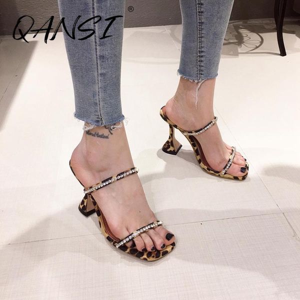 

slippers summer square toe wine glass leopard women fashion rhinestone strap party shoes outdoor non-slip sandal for, Black