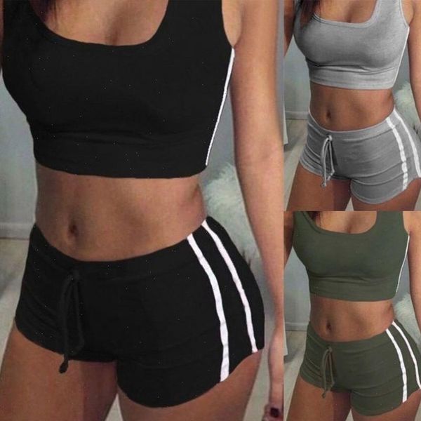 

2 pieces crop and women tracksuits shorts suit set workout sportwear, Gray