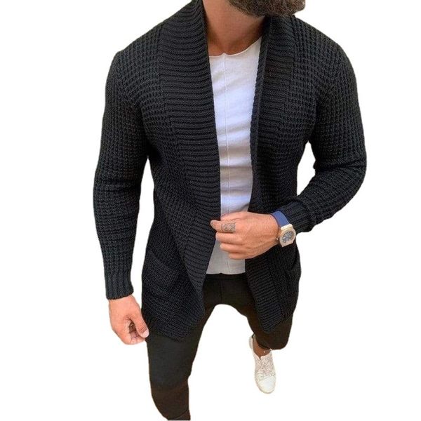 Knitwear casual cor de cor pura suéter solto-encaixe casaco outono inverno homens cardigan sólido para desgaste diário