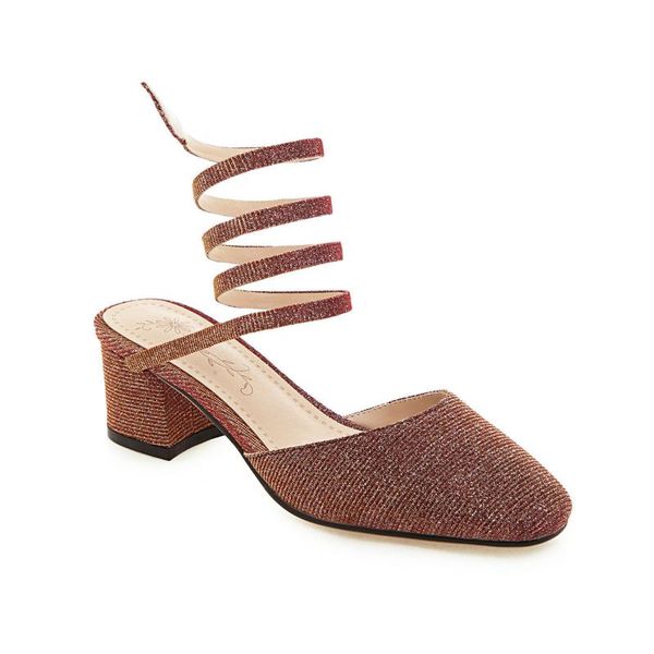 

19th spring and summer snake-wound winding with heel square sandals 33-46, Black