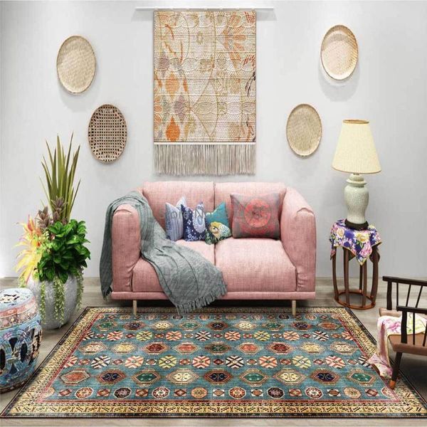 

carpets ethnic style blue bottom geometric pattern living room bedroom bedside carpet floor mat customization