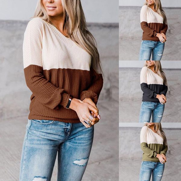 

women's sweaters contrast color fashion women v-neck long sleeve splicing casual pullovers sweater winter female knitted wool, White;black
